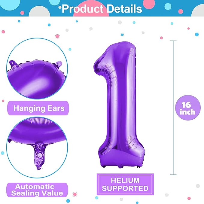 Number Balloons 16 Inch Mylar Foil Number 0-9 Balloons Set for Party Decoration Custom Digital Balloons 10 Pieces Party Supplies (purple)