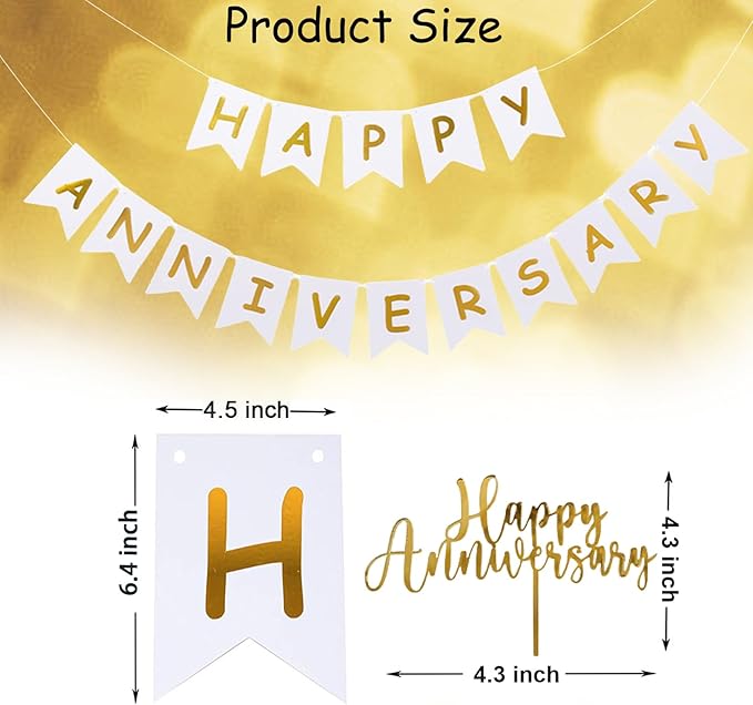 Happy Anniversary Banner Balloons Wedding Love Party and Background Indoor Outdoor Decorations (Banner+Toppers)