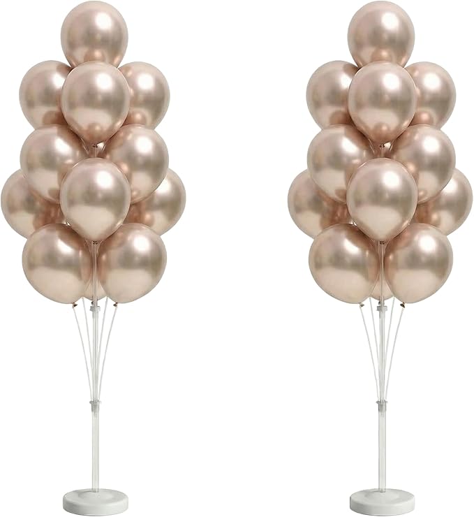 2 Sets Champagne Gold Balloon Stand Kit-Balloon Column Holder with Metallic Rose Balloons for Birthday, Wedding,Baby Shower,Graduation,Anniversary Party Decorations Centerpiece