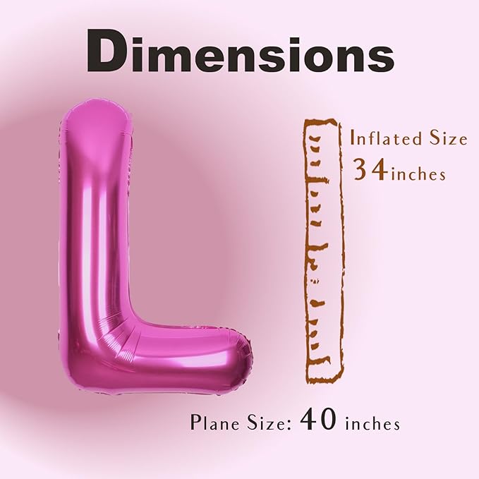 SUWEN 40 Inch Hot Pink Large L Letter Balloons Big Foil Helium Letter Balloons A-Z Jumbo Mylar Happy Birthday Party Decorations for Woman Anniversary Party Supplies