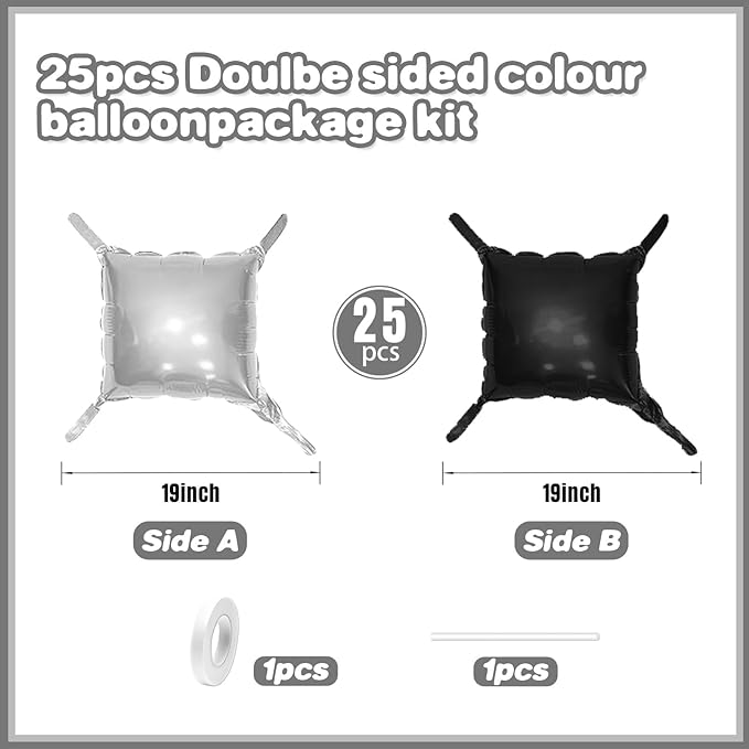 Black and Silver Double Sided Square Foil Balloons Wall,19 Inches Chrome Silver Metallic Foil Balloons Tunnel Arch Kit for 2026 Graduation Decorations,Anniversary Birthday Party Background Decoration