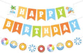 Zwiebeco Seaside Happy Birthday Party Decoration Banner Bunting Garland Hanging Paper for Summer Tropical Hawaiian Beach Pool Themed Boys Girls Kids Accessories Supplies