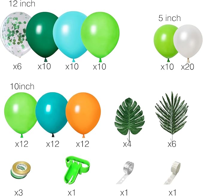 XIRUISHEN 118 PCS Tropical Forest Balloon Arch Garland Kit, Green Confetti Balloon Palm Leaf Hawaiian Theme Graduation Ceremony Anniversary Celebration Birthday Party Wedding Decorations