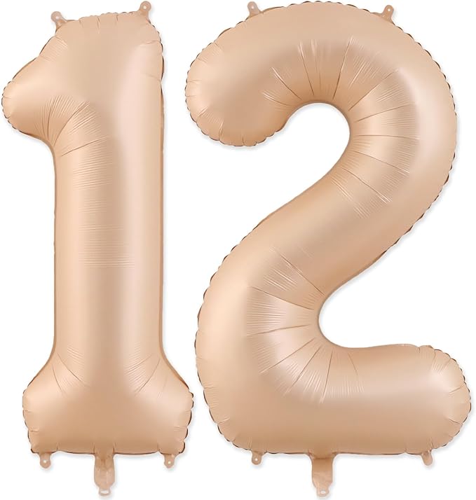 12 Balloon, Number 12 Balloon, Number Balloons 40 Inch, Beige Large Big Foil Number 21 Balloons for Birthday Party Graduation Wedding Anniversary Bachelorette Events Party Decoration Supplies