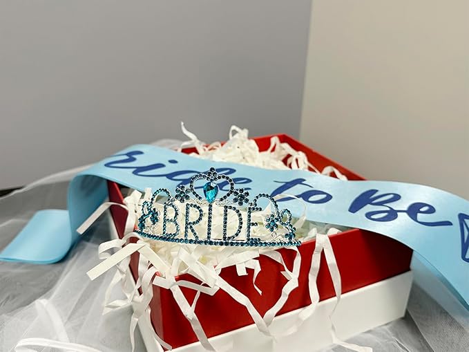 JETKONG 3 Pcs Bachelorette Party Decorations BRIDE Crown, Bride to Be Sash&Veil for Women Bachelorette Party Gifts, Bridal Shower Supplies, Gifts, Favors (Light Blue)
