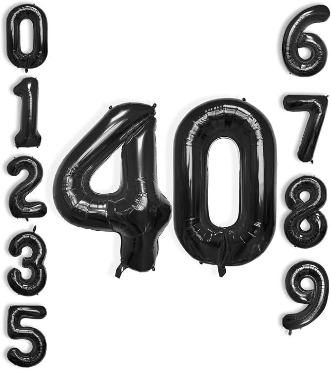 40 Inch Large Black Number Celebration and Decoration Balloon for Birthday Parties, Graduations, Anniversaries, Weddings, Photo Shoots, Special Events - Helium Foil Mylar (Black Number 40)