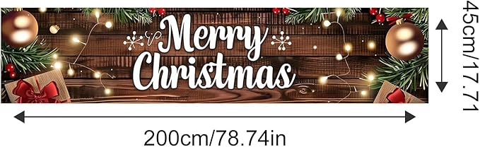 Outdoor Merry Christmas Hanging Banner 78.7x17.7 Inches Christmas House Fence Banner Decoration Holiday Party Supplies Vintage Xmas House Garaged Indoor Outside Christmas Party