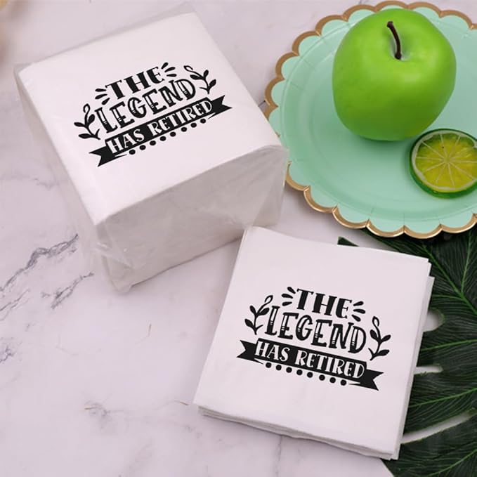 Retirement Cocktail Napkins Party Napkins Beverage Napkins Bar Napkins Disposable Paper Novelty Humorous Gag Gift 100Pcs 4.5 x 4.5 19-ply (The Legend Has Retired)