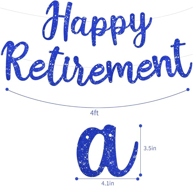 BEISHIDA Blue Glitter Happy Retirement Banner - Pre-Strung Banner Decoration for Women & Man, Party Supplies