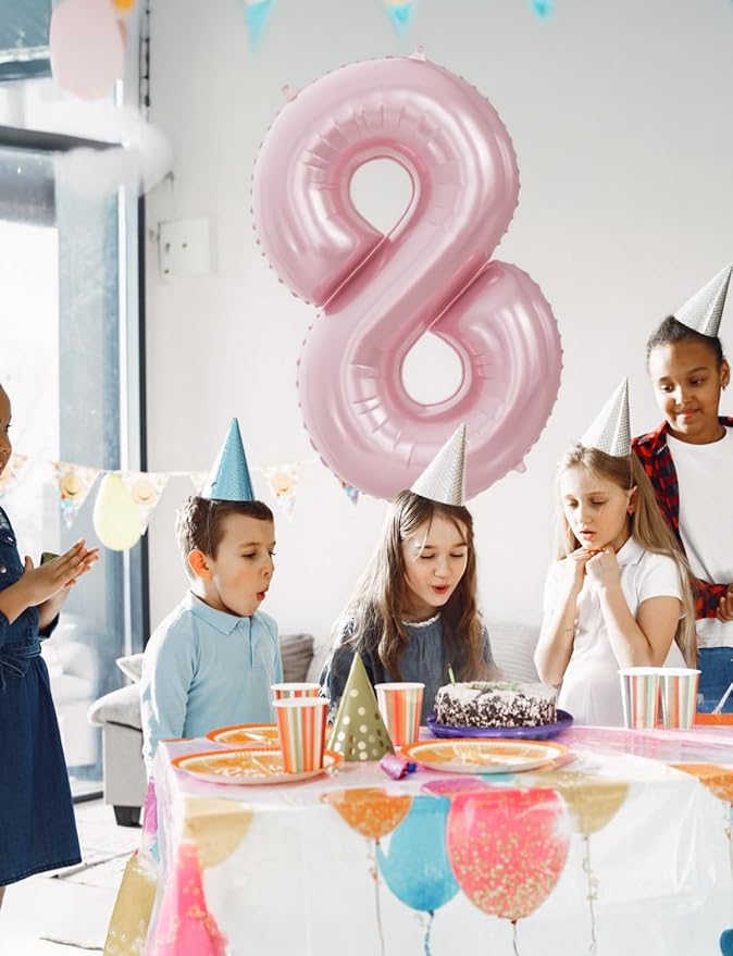Pink Number 8 Balloons – 40 Inch Giant Foil Number Balloon, Light Pink Number Balloon for Girls Birthday, Baby Shower & Princess Theme Party Decorations
