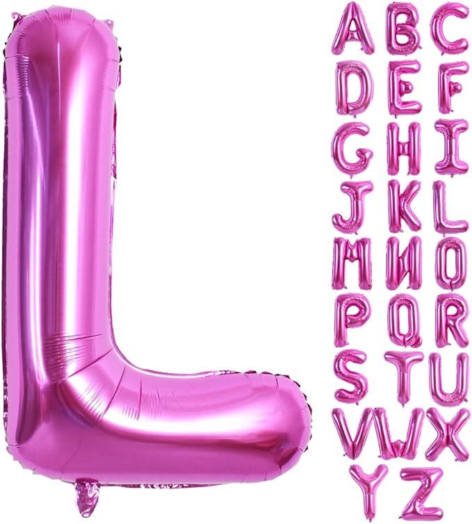 TONIFUL 40 Inch Large Rose Red Letter L Balloons Giant Hot Pink Alphabet Letter Balloons,Foil Mylar Big Balloons for Birthday Party Anniversary Supplies Decorations