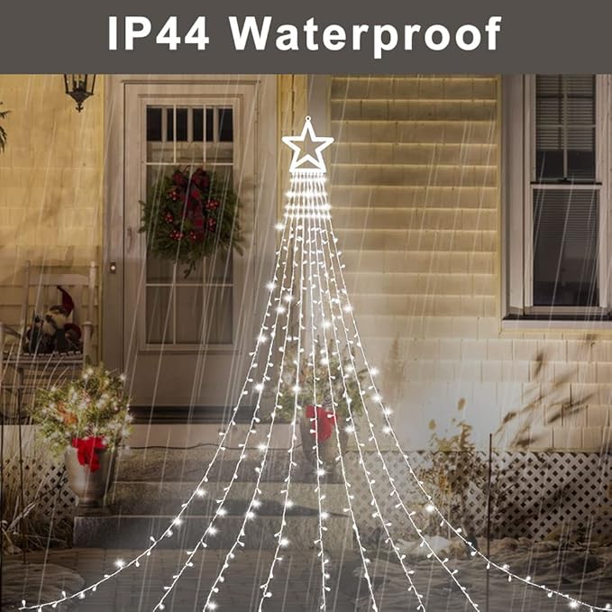 Christmas Decoration LED Star String Lights, Christmas Star String Lights with 317 LED Hanging Fairy Curtain Lights for Party Wedding Patio Indoor Outdoor Decorative