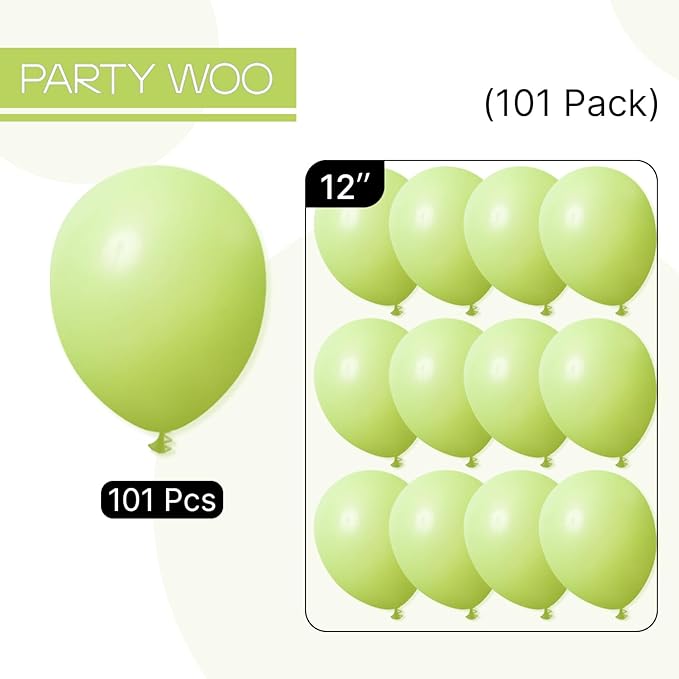 PartyWoo Lime Green Balloons 101pcs 12 Inch Light Green Latex Helium Balloons for Graduation Wedding Baby Shower Anniversary Birthday Dinosaur Jungle Golf Football Theme Party Decorations Green-Y6