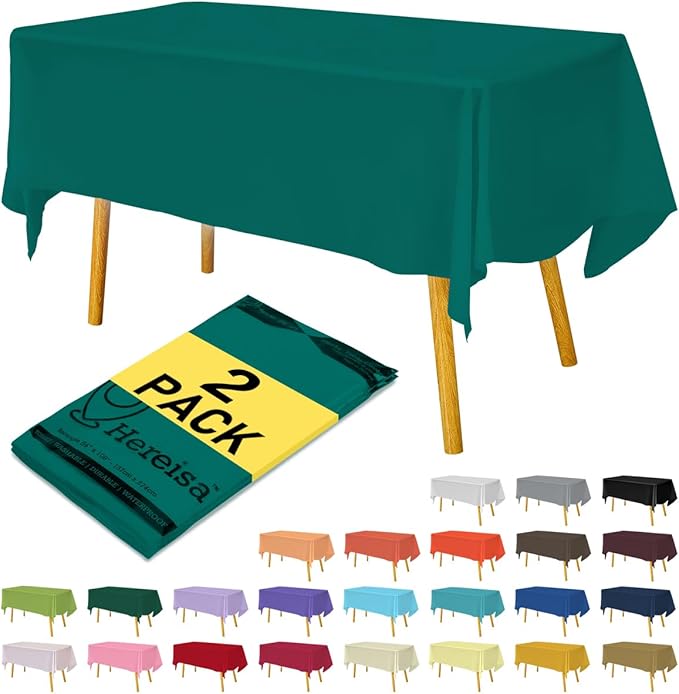 Teal Plastic Tablecloths 2 Pack 54 x 108 Inch PEVA Opaque Rectangular Table Covers for BBQ, Picnic, Birthday, Wedding, Banquet Parties