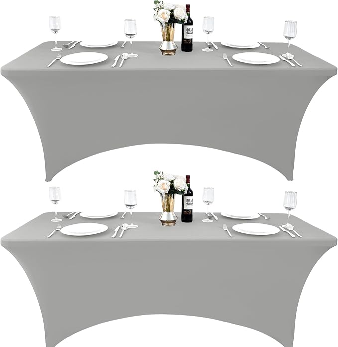 109 2-Pack 4ft Spandex Table Covers for Rectangular Folding Tables - Wrinkle Resistant Stretch Tight Table Cloths - Ultimate Fitted Table Protector for Parties, Banquet, and Wedding