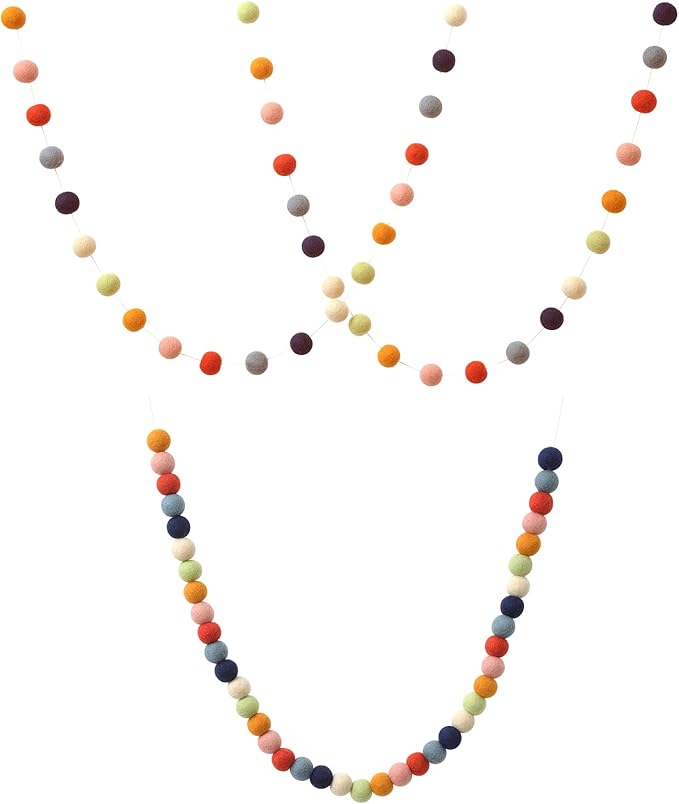 Glaciart One Felt Ball Garland - Pom Pom Garland - 9 Feet, 40 Balls, 7 Gender Neutral Colors, Nursery Decor, Bunting, Birthday Party Decorations, Easter, Photo Prop