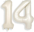 SUWEN 40 Inch Cream White Large 14 Number Balloons Big Foil Helium Number Balloons 0-9 Jumbo Happy 14th Mylar Birthday Party Decorations for Boy or Girl 41 Anniversary Party Supplies