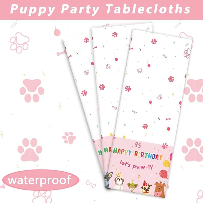 3 Pack Paw Patrol Birthday Decorations Pet Dog Tablecloths Puppy Table Covers Pink Dog Party Supplies Paw Print Table Decor for Girls Kids Lets Pawty Birthday Baby Shower Party Favor 54 x 108 Inch