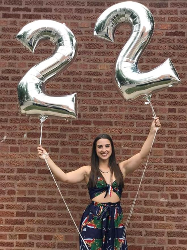 2 Numbers Balloon 40 Inch Silver Two Balloon Number Birthday Decor, 2nd 12 21st Party Celebration Decorations Graduations Wedding Baby Shower