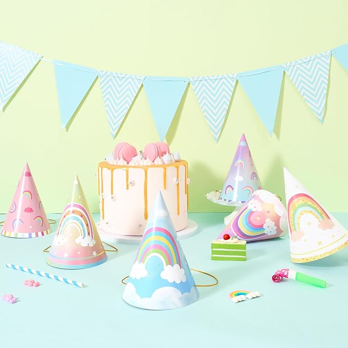 WERNNSAI Birthday Party Hats - 12 Pcs Birthday Party Supplies Cone Hat Headbands Colorful Paper Party Hats for Kids