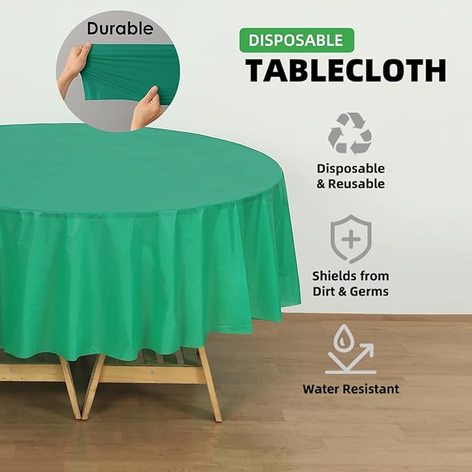 Craft And Party 12-Pack Hunter Green Plastic Tablecloths – 84 Inch Round Disposable Table Covers, Heavy Duty & Waterproof for Parties, Events, Banquets, Hunter Green