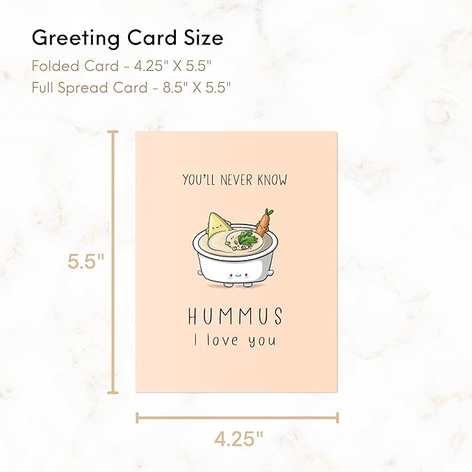 ALY LOU Mothers Day Card Anniversary Birthday for Mom Dad Wife Husband Girlfriend Boyfriend Stepmom Aunt Parents – Cute Funny Punny Greeting Card for Fathers Day – Blank Inside (Hummus I Love You)