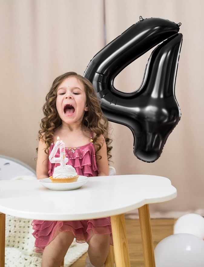 Black Number 4 Balloons – 40 Inch Giant Foil Number Balloon, Black Number Balloon for Men Women Boys Girls Birthday Graduation Anniversary Party Decorations
