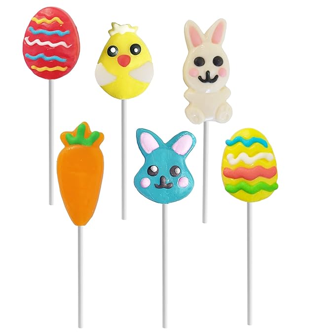Fruidles Happy Easter Variety Pack Lollipops Suckers, Colorful Easter Eggs, Yellow Bunny Rabbit, Orange Carrot Designs Fat-Free, Individually Wrapped (24-Pack)