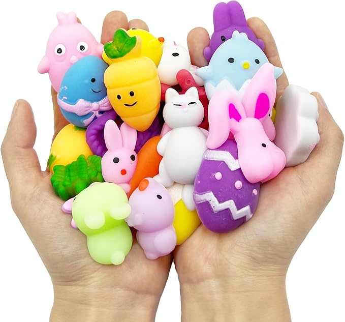 24 Pack Easter Mochi Squishy Toys Filled Easter Eggs, Plastic Easter Eggs Filled with Easter Squishy Toys for Eggs Hunt, Gifts for Kids Boys Girls Party Favors, Easter Basket Stuffers