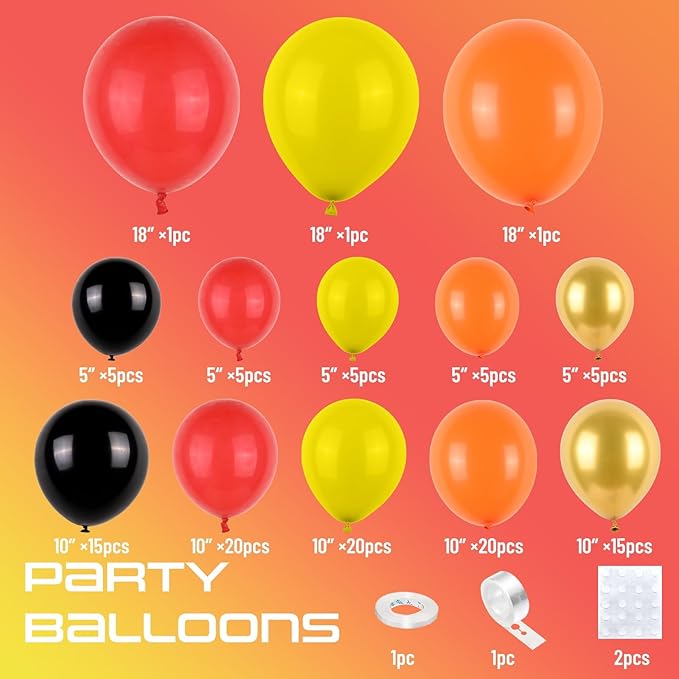 Red Yellow Black Balloon Arch, Fire Truck Balloon Garland for Firefighter Birthday Party Decorations, Fire Truck Theme Yellow and Orange Balloon Arch Kit for Fire Truck Birthday Decorations