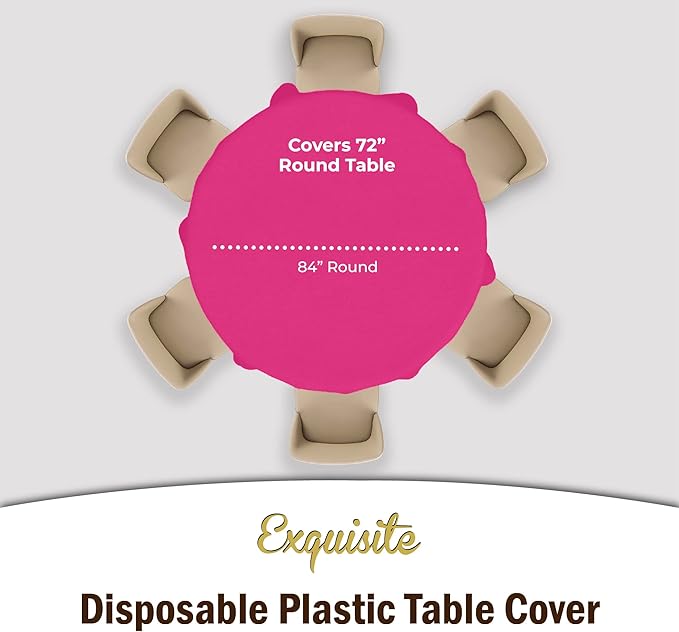 Exquisite Party Solids 6-Pack Premium Plastic Tablecloth 84in. Round Plastic Table Cover - Cerise