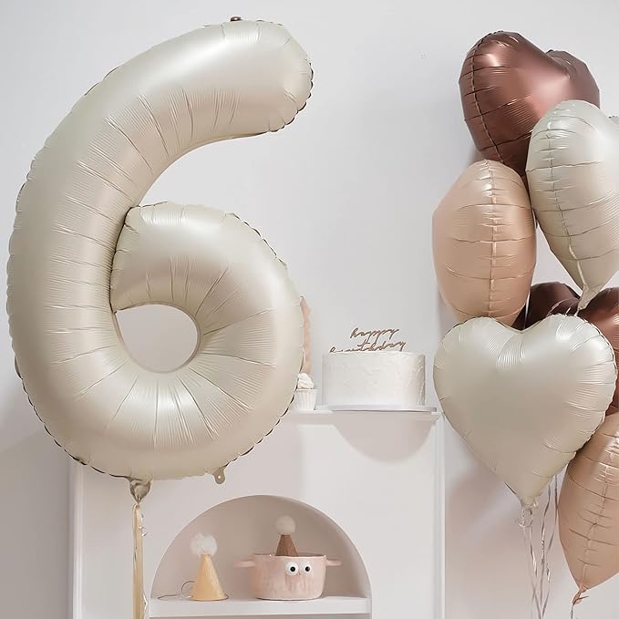 Number 6 Balloon, 6 Balloon, Number Balloons 40 Inch, Sand White Large Big Foil Number Balloons for Birthday Party Graduation Wedding Anniversary Baby Shower Bachelorette Decoration Supplies