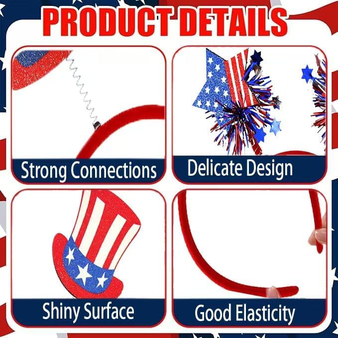 4th of July Headbands Patriotic Headband USA Flag Head Boppers Headwears for Independence Day Party Favors