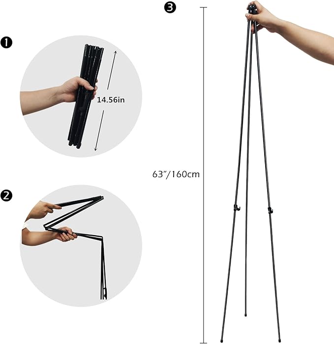 RRFTOK 63'' Instant Easel,Easel Stand for Display,Art, and Crafts,Foldable Portable Ground Easel for Wedding Banner and Poster Display Stand,Easel Display Metal Tripod with Portable Bag.