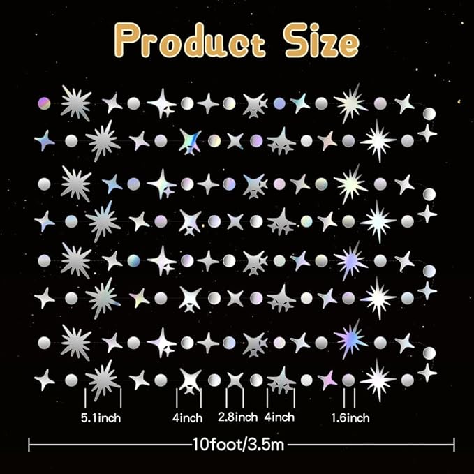 Glitter Star Garlands Decorations, 46 Feet Star Paper Garland Banner, Circle Dot Star Hanging Streamers for Valentine's Day Wedding Anniversary Birthday Ramadan Graduation Party Supplies Decorations