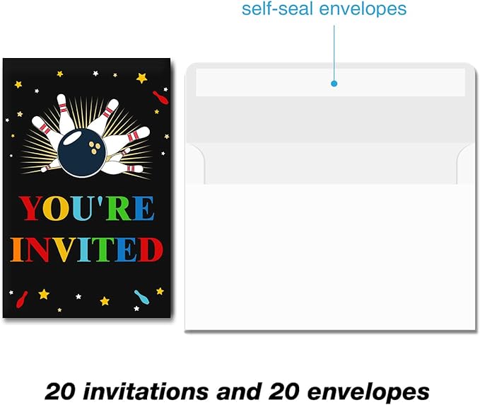 Soiceu Bowling Birthday Invitations Let's Strike Up Some Fun Bowling Invites with Envelopes Set of 20 Birthday Party Invitations
