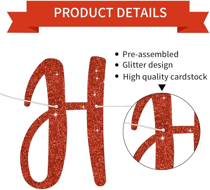 BEISHIDA Glitter Red Happy Anniversary Banner, Pre-Strung Happy Anniversary Banner,NO DIY - Happy Anniversary Garland, Happy Anniversary Sign for Anniversary Wedding Valentine's Day Party Decorations
