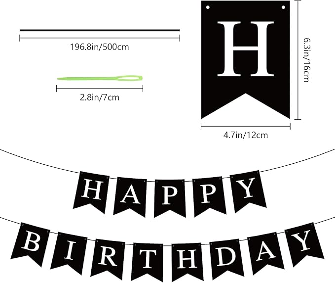 Hooqict Black Happy Birthday Banner Sign for Backdrop Black Birthday Decorations for Men Women Party Supplies Wall Door Banner Garland Bunting Flag