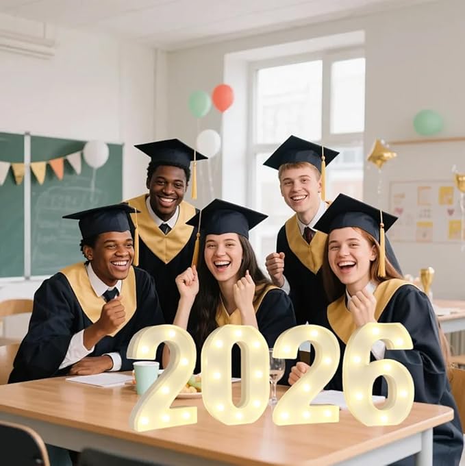 2026 LED Marquee Light Up Numbers, 4 LED Marquee Numbers for New Year Decorations 2026 graduation decorations，Class of 2026 Graduation Decorations Sign for Kindergarten Preschool High School College Wall Table Decor Party Supplies