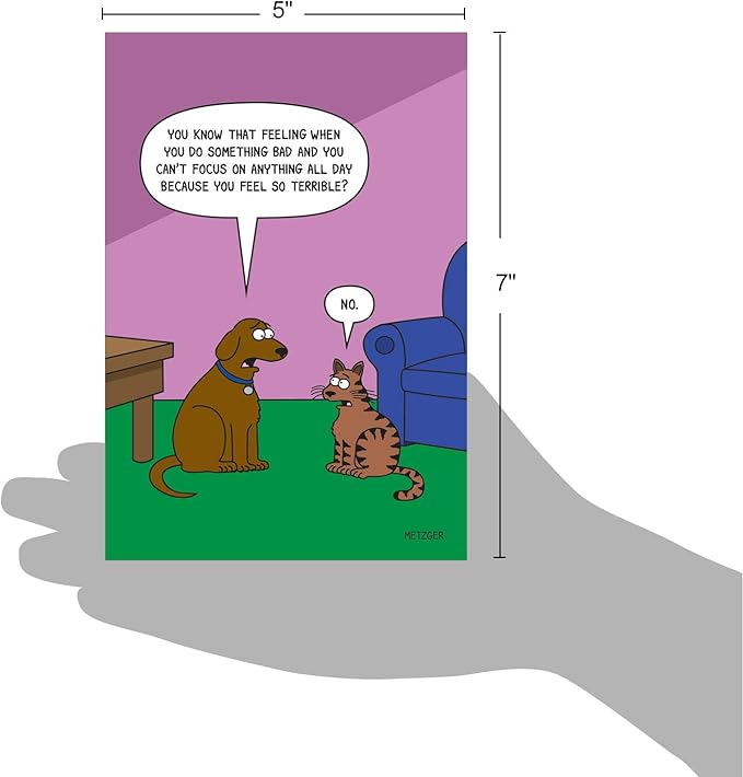 NobleWorks - 1 Funny Animal Card for Birthdays - Pet Cat and Dog Humor, Birthday Notecard with Envelope - Dog Guilt C6390BDG