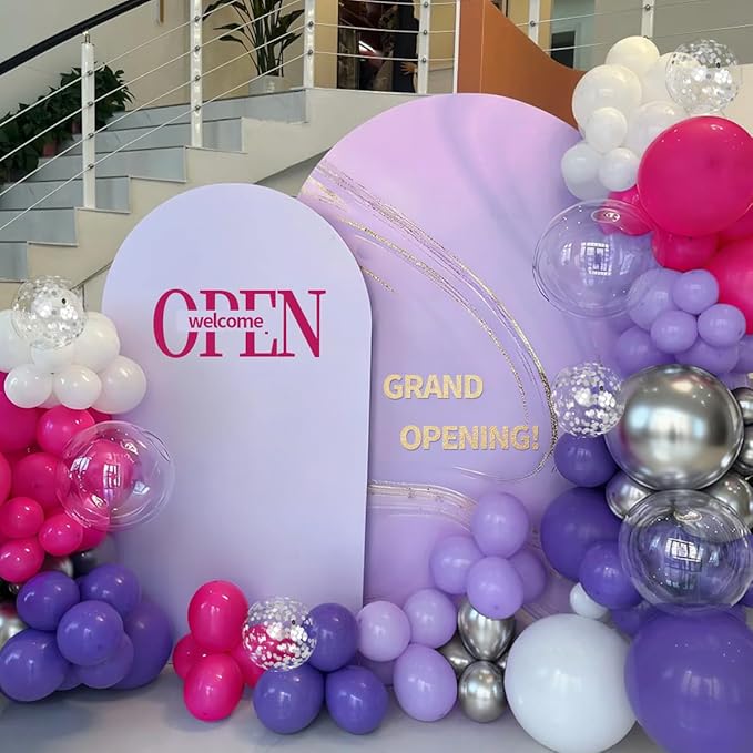 Hot Pink Purple Silver Baloon Garland Arch Kit, 146Pcs Latex Balloons Different Sizes 18 12 10 5 inch for Women Girls Birthday Baby Shower Wedding Party Decorations