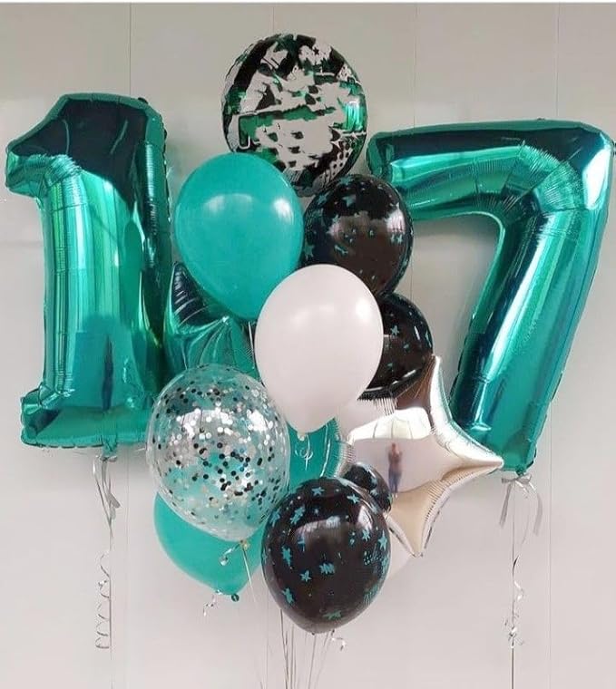 Number 7 Balloon Blue-Green, 17th Birthday Decorations For boys And Girls, 40 Inch Big Balloons for 7, 17, 27, 70 Birthday, Wedding Anniversary, Christmas, New Year, Halloween Party Decoration