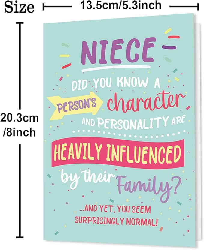 Funny Niece Birthday Card, Cute Birthday Card Gift for Niece from Aunt Uncle-8x5.3 Inches, Double-Sided