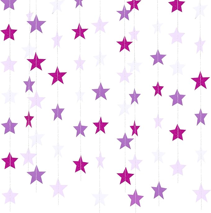 Patelai Glitter Star Garland Banner 2026 Graduation Decor 130 Feet Star Hanging Banner Twinkle Backdrop for Party Birthday Classroom Wedding Supplies(Purple,White)