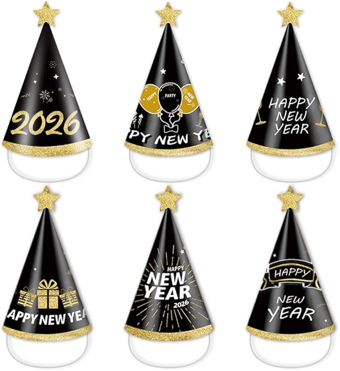 BALONAR 42 Pcs New Years Eve Party Supplies 2026 with Happy New Year Headband Tiara, New Year Glasses Metallic Fringed Noise Makers for New Years Party Favors for Adults