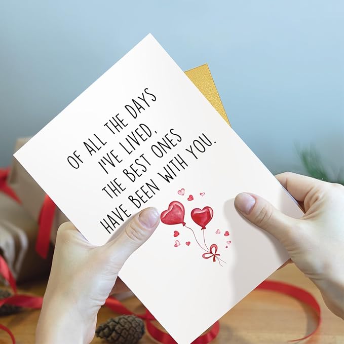 Qiliji Romantic Anniversary Card Gift for Husband Wife, Birthday Card Gift for Boyfriend Girlfriend, Love Cards for Men Women, Valentines Day Cards for Him Her, Of All The Days I've Lived