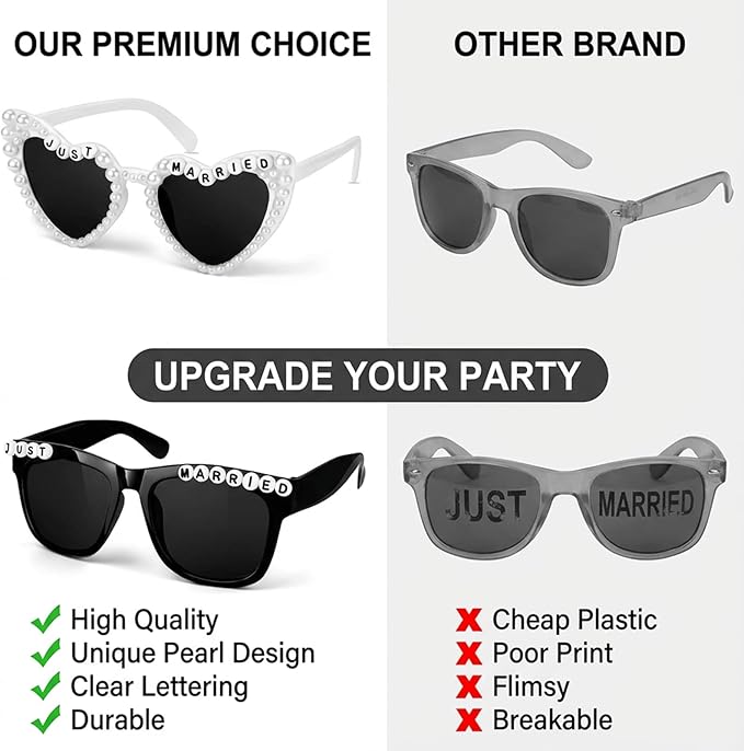 NIMOSA Just Married Decorations Bride And Groom Sunglasses Wedding Sunglasses for Just Married Wedding Party Decorations Honeymoon Accessories White and Black