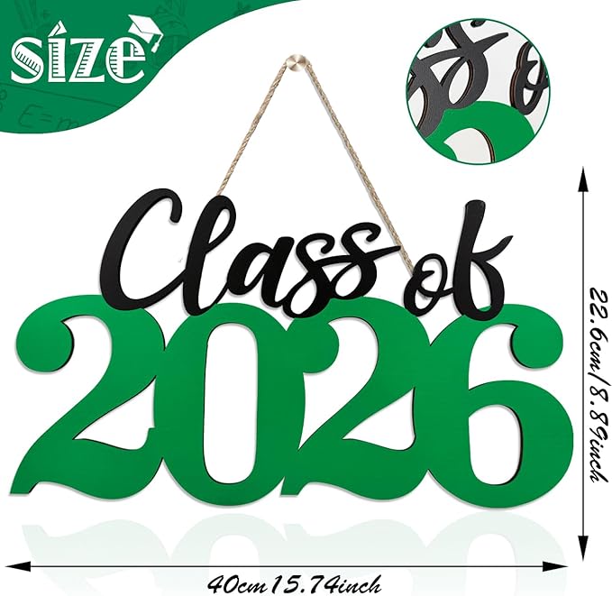 Class of 2026 Decorations Graduation Decorations 2026 Senior Photo Props Green Graduate Wooden Sign for Graduation Party Decorations