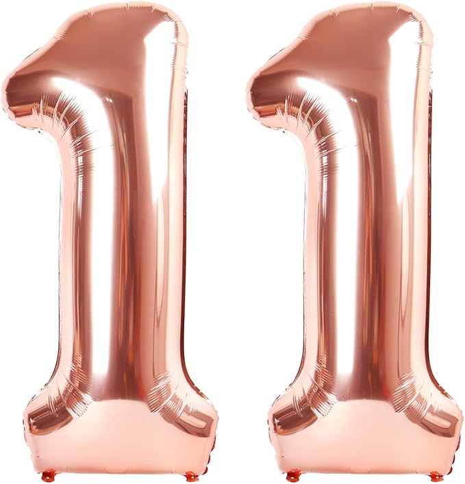 Rose Gold Number 11 Balloon 40 inch, 11 Number Balloons, 11th Birthday Decorations for Girls Boys, 11 Year Old Rose Gold Party Supplies