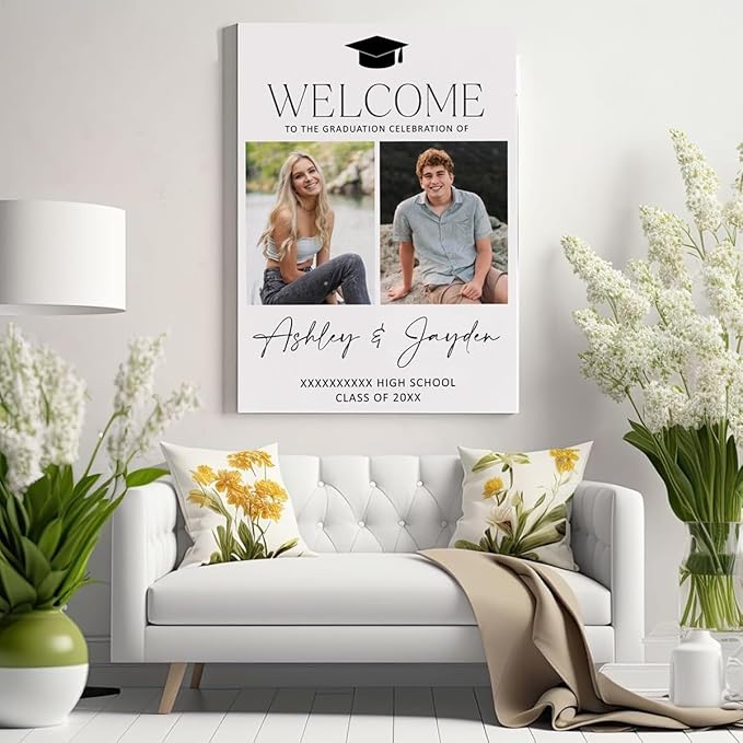 My4gifts Graduation Party Welcome Sign with Photo, Greenery Grad Poster, Personalized Graduation Decor, Class of 2025 Welcome Board, Senior Party Sign, Custom Grad Celebration Sign - 23